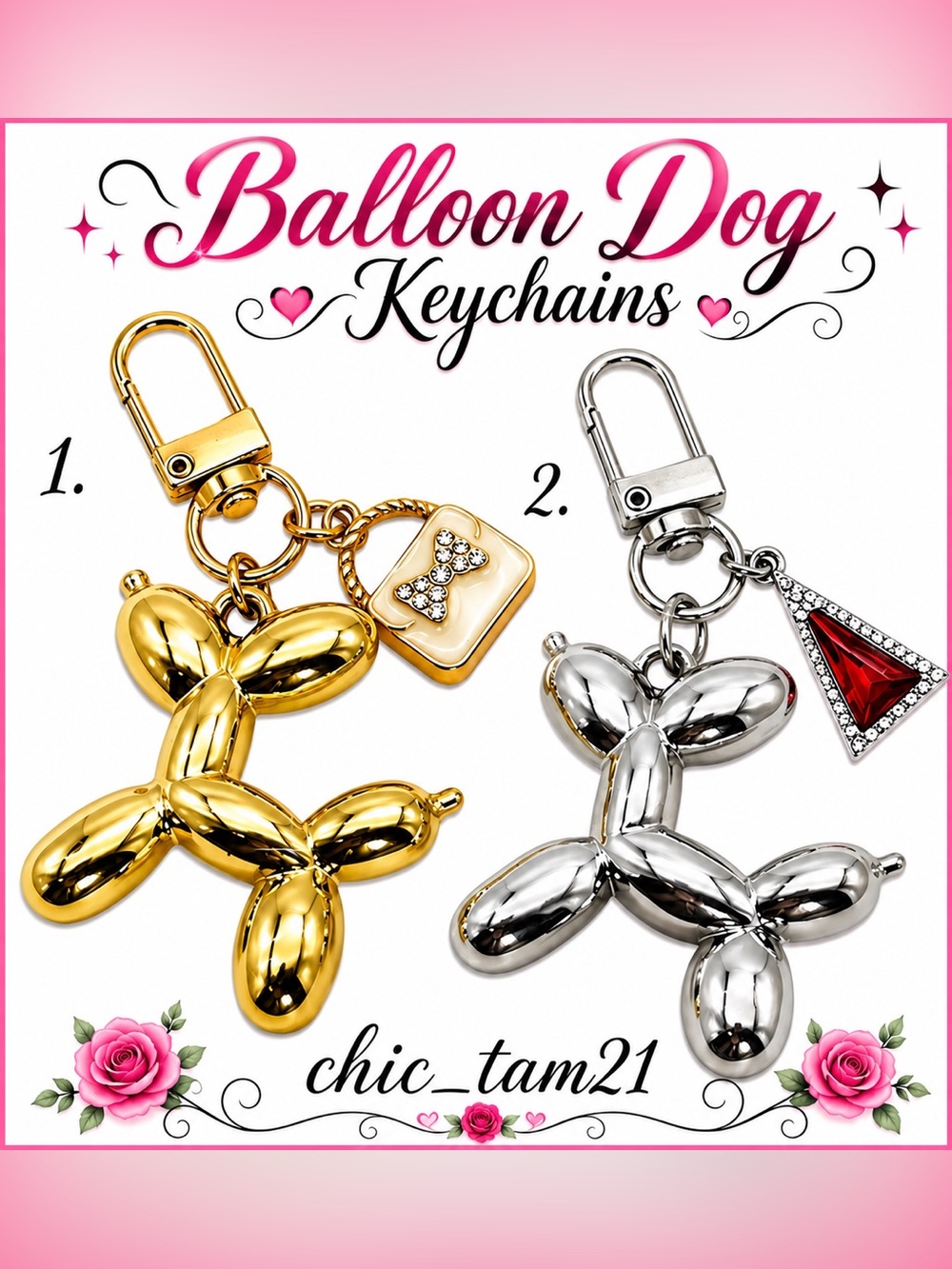 Balloon Dog Keychain Pendant - Gold